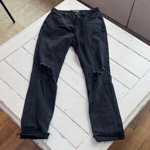 Kittenish Charcoal Distressed Straight Leg Jeans